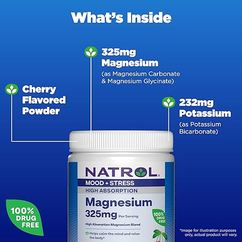 Miniatura 2 de Natrol Mood + Stress Magnesio 325mg con potasio 232mg, suplemento dietético para el estado de ánimo y apoyo ocasional del estrés, 16.8 oz de polvo