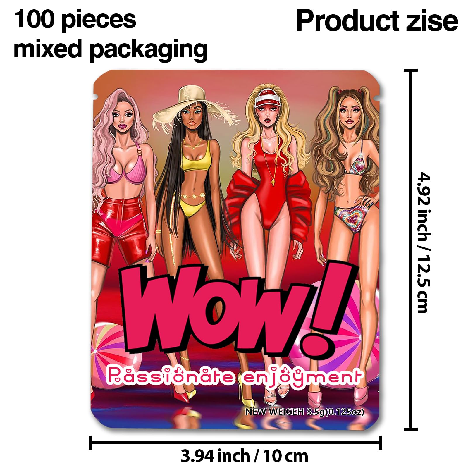 Luftundurchlässige Lichtdichte Stand-Beutel 3.5g JKIOO (100 Stück): Mit schönen Motiven, Selbstverschließend für Kekse, Tee, Snack, Geschenke & Private/geschäftliche Nutzung Einzelhandel