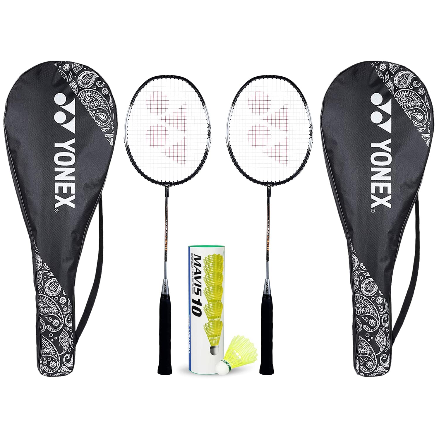 YONEX Best Beginner's Badminton ZR 100 lekka rakieta z mieszanki aluminium z pełną pokrywą, zestaw 2 szt. + Mavis 10 lotka (czarna) - zestaw 6 szt