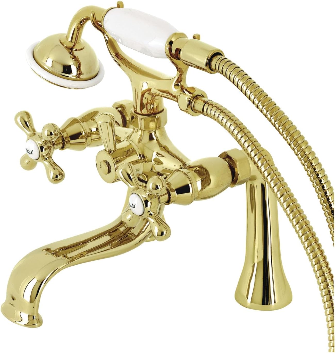 Kingston Brass KS228PB Kingston Deck Mount Clawfoot Tub Faucet with Hand Shower, Polished Brass