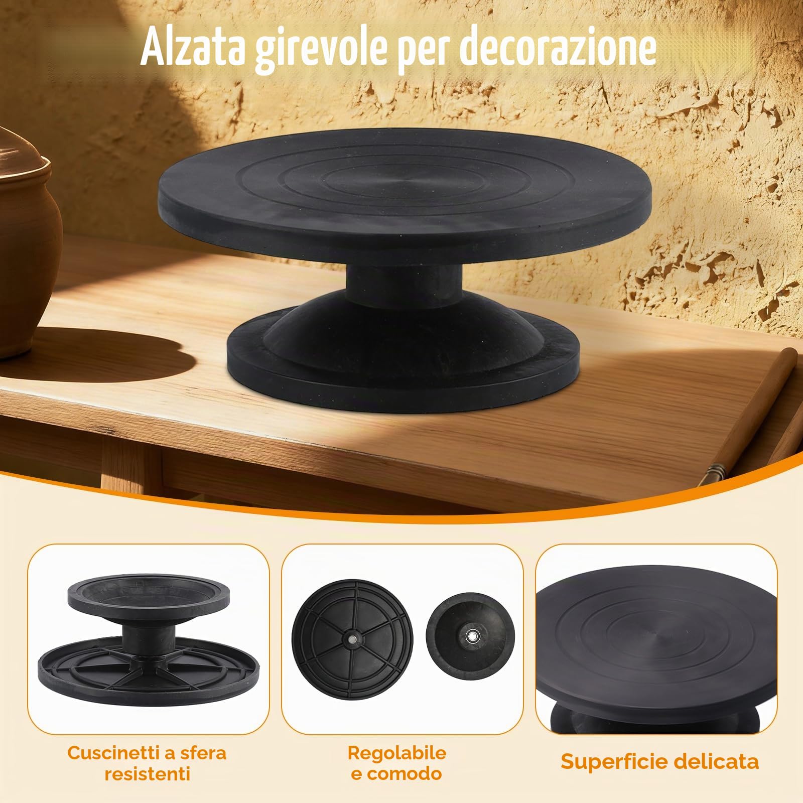 Buachois Ruota Girevole per Decorazione Torte e Ceramica 25 cm Professionale per Pasticceria e Modellazione Argilla Tornio Manuale per Artisti e Hobby