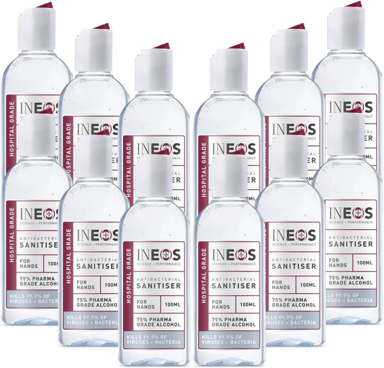 IneosSanitiser Pocket Gel (100 ml) - Hand Sanitiser - Hospital Grade, Effective against 99.9% of Viruses and Bacteria (12 Pack) (12 x 100ml)
