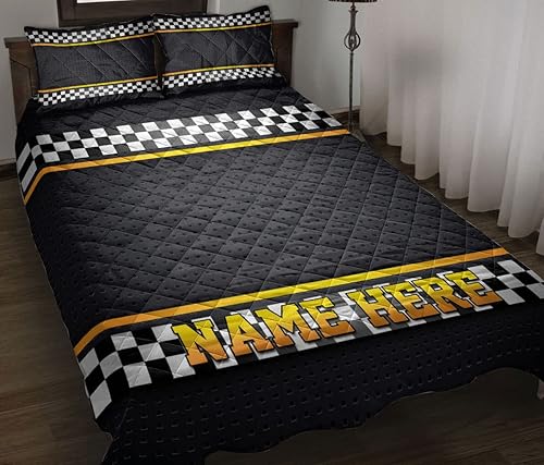 Miniatura 1 de OhaPrints Juego de sábanas personalizadas de carreras de carreras estructuradas metálicas con nombre personalizado y fundas de almohada, juego de