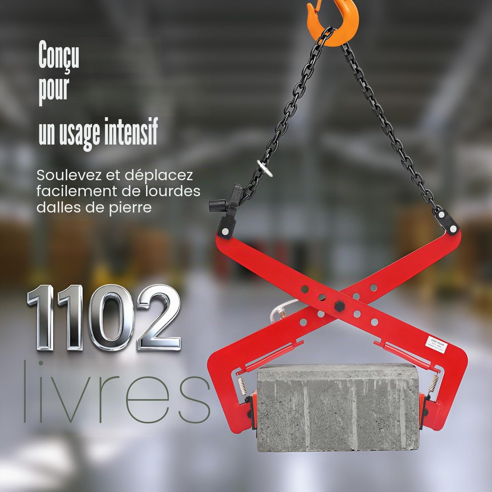 Pince de déplacement, pince pour pierre de bordé, 500 kg, serre-pierre réglable, ouverture de 33 – 70 cm, pinces en bois, pince de levage pour pierre et transport