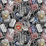 SYKEL ENTERPRISES United States Military US Marines USMC Cotton Fabric with Dog Tags and Digi Camo Ground Design-Sold by The Full Yard