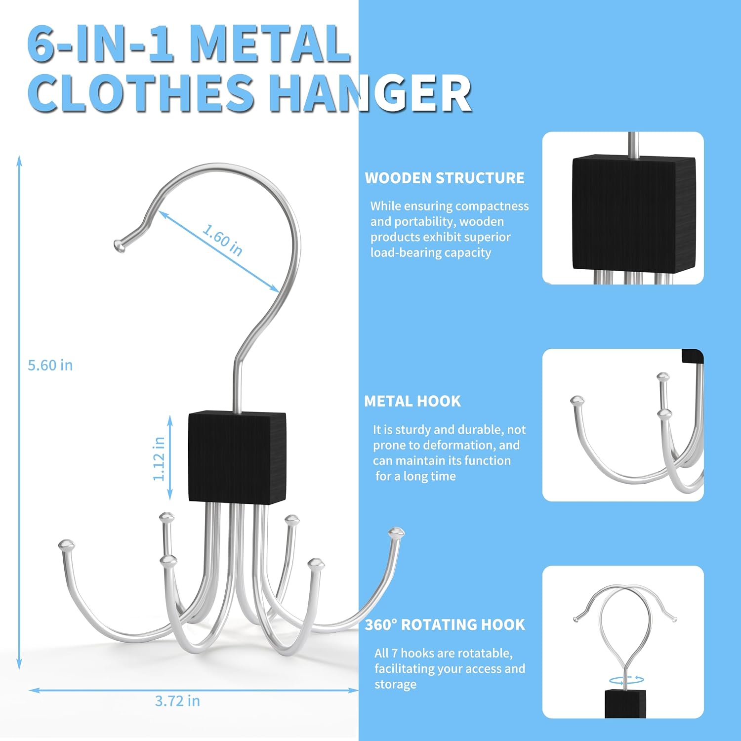 Tank Top Hanger,Rotatable Bra Hanger,Max 18 Storage Capacity Sports Bra Hangers,Space Saving Hangers for Dorm,Closet Organizers and Storage,Closet Organizer for Belt,Scarf, Purse,Black