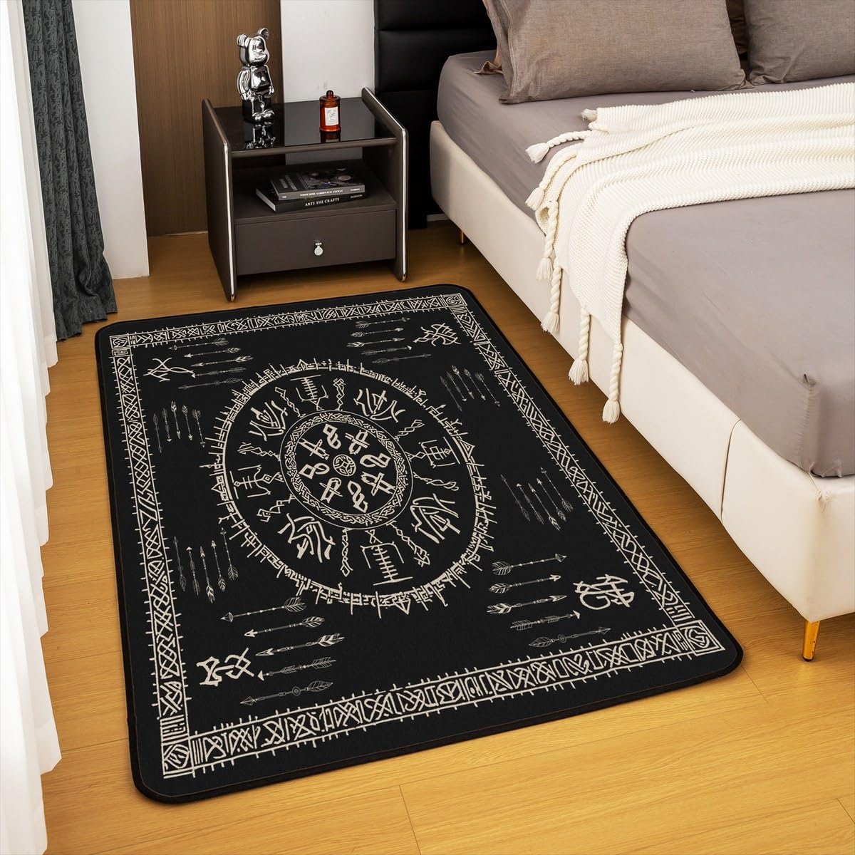 Erosebridal Viking Area Rug 5X7,Vikings Tree of Life Living Room Rugs,Magical Retro Rune Decorative Carpet Vintage Ancient Indoor Floor Mat