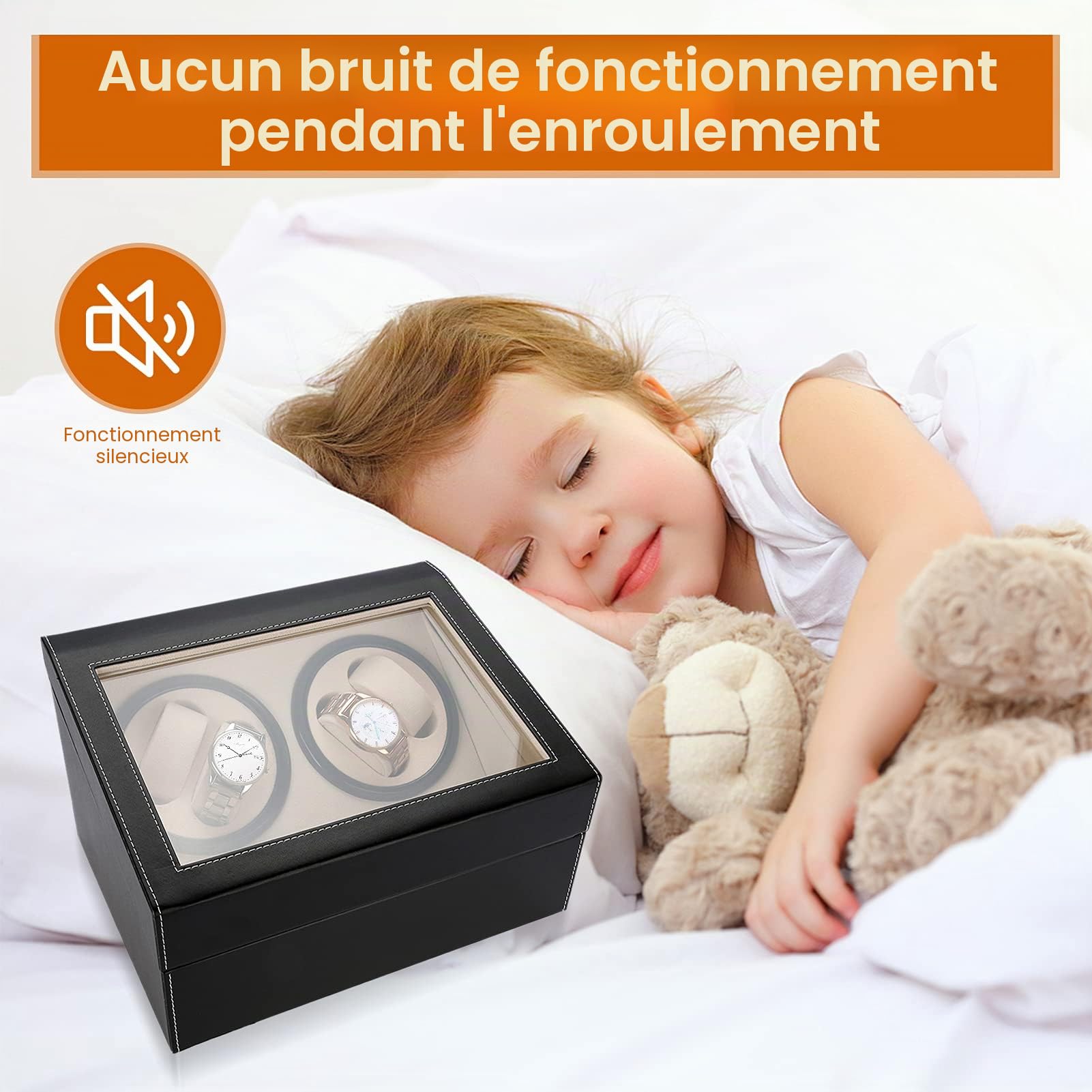 Remontoir de Montre Automatique pour Montres 4 + 6, Boîte à Montre avec Moteur Silencieux, Boîte de Rangement pour Montres PU Cuir, Vitrine de Rangement pour Magasin de Montres