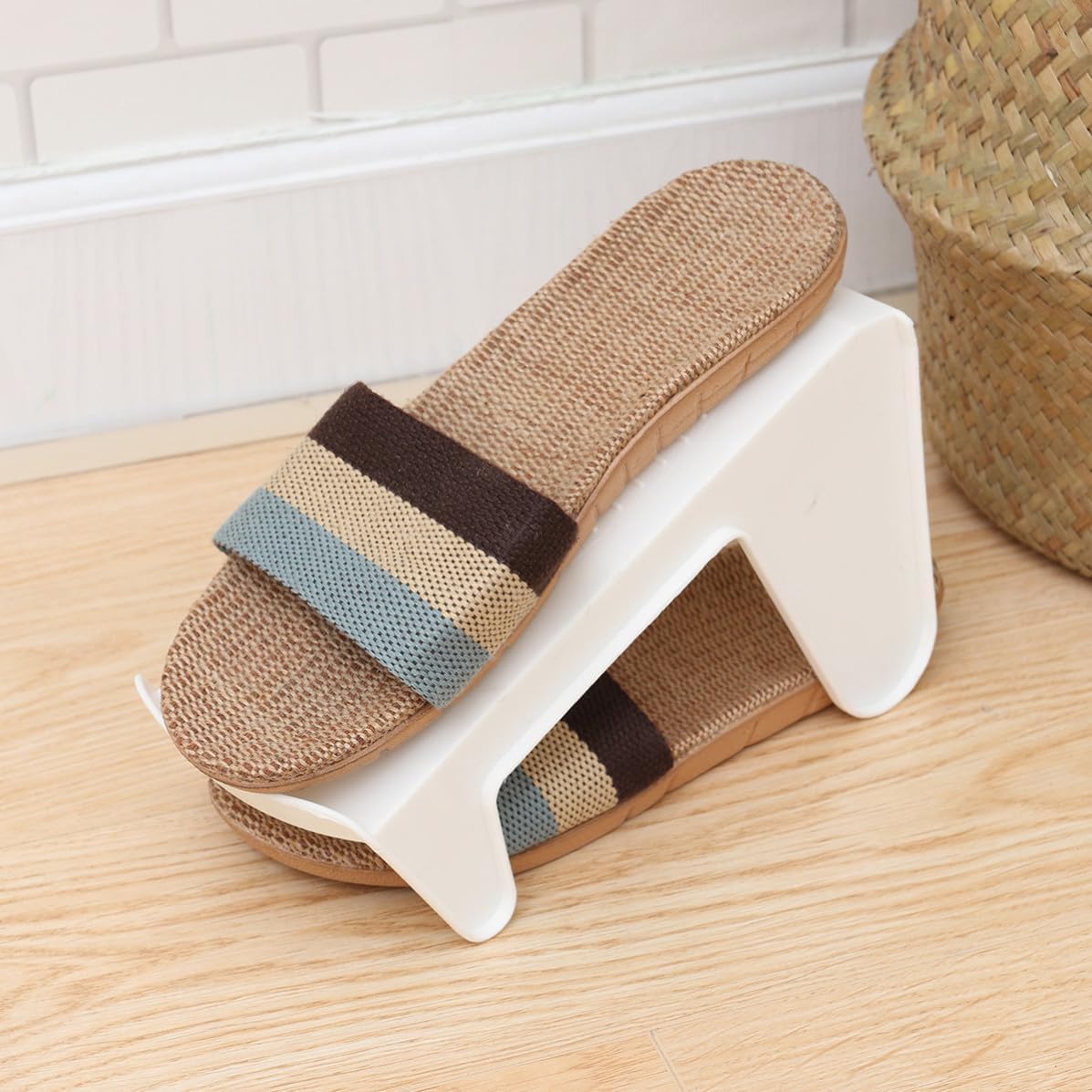 Double Layer Shoe Rack Holder, Integrated White PP Space Saving Organizer