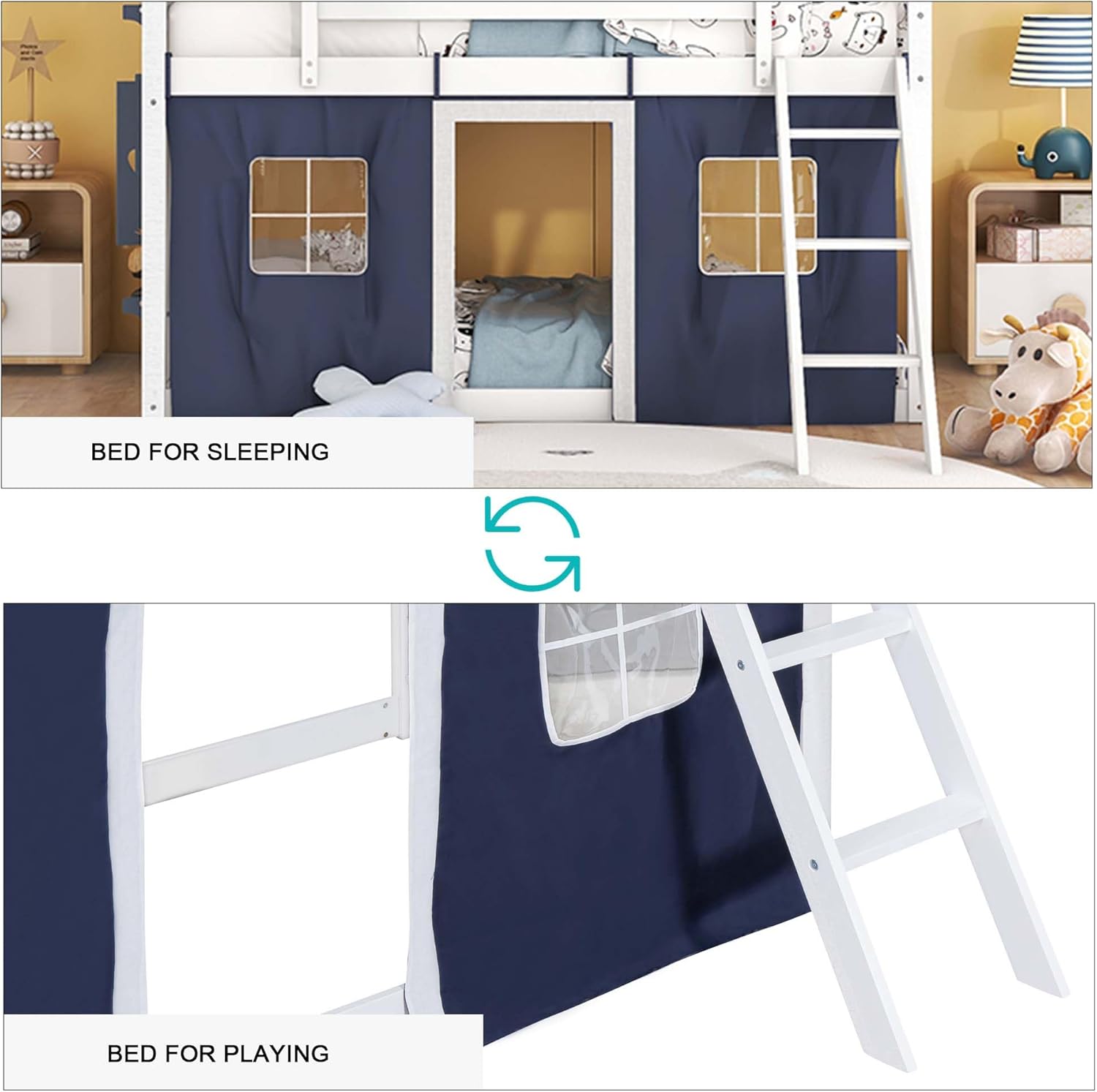 Linique Bunk Bed showing sleeping and playing configurations
