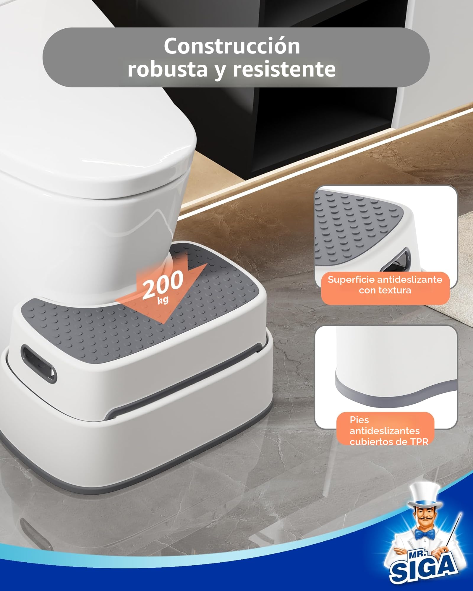 MR.SIGA Taburete para Inodoro para Adultos, Taburete de baño Resistente, escalón Antideslizante para Inodoro, escalón para niños pequeños, Beige,Gris Oscuro