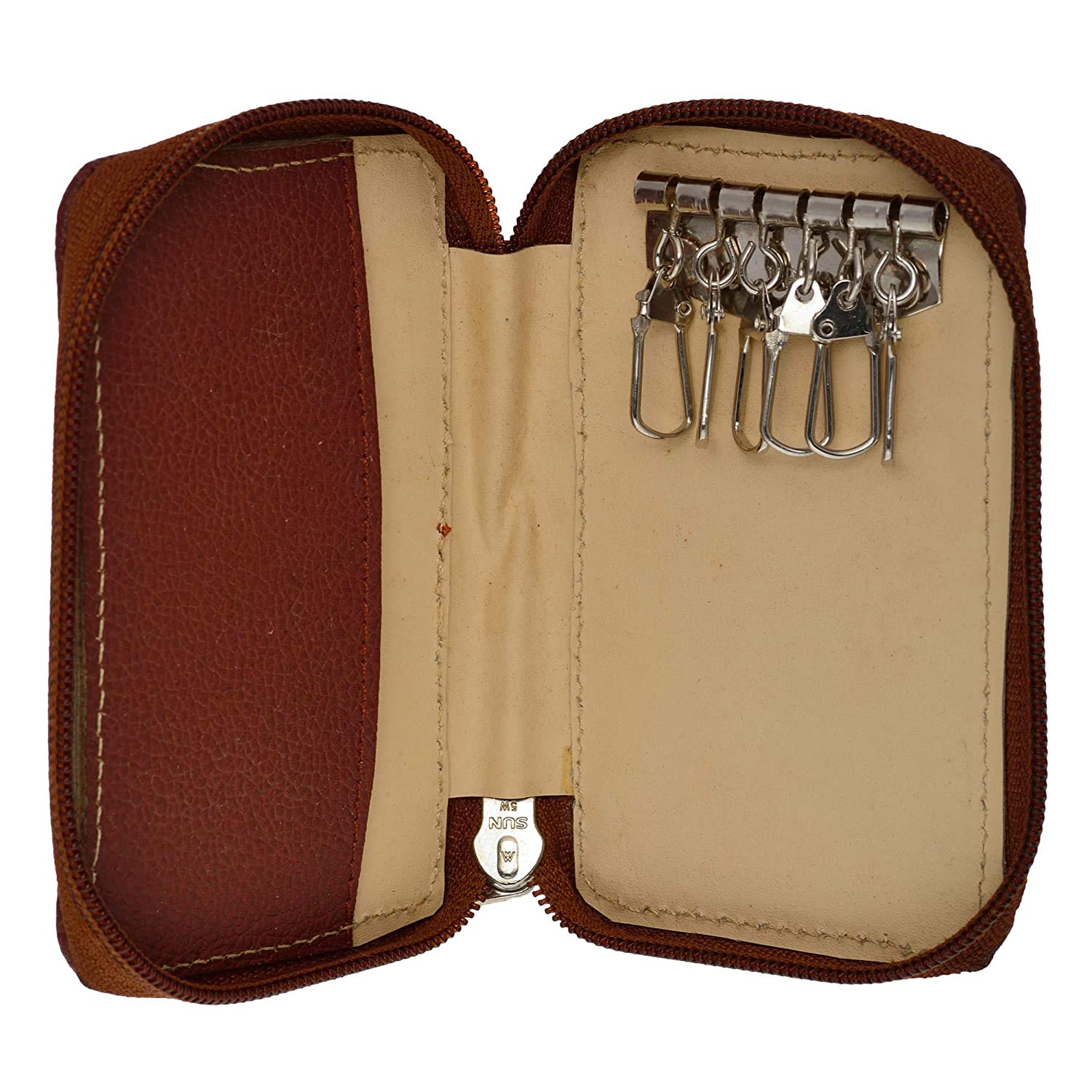 Key Pouch Leather Key Holder in Large Size in Brown Colour Real Leather Key Pouch Wallet Keychain Key Holder Ring with Zipper, Emergency Cash Pocket-image-33