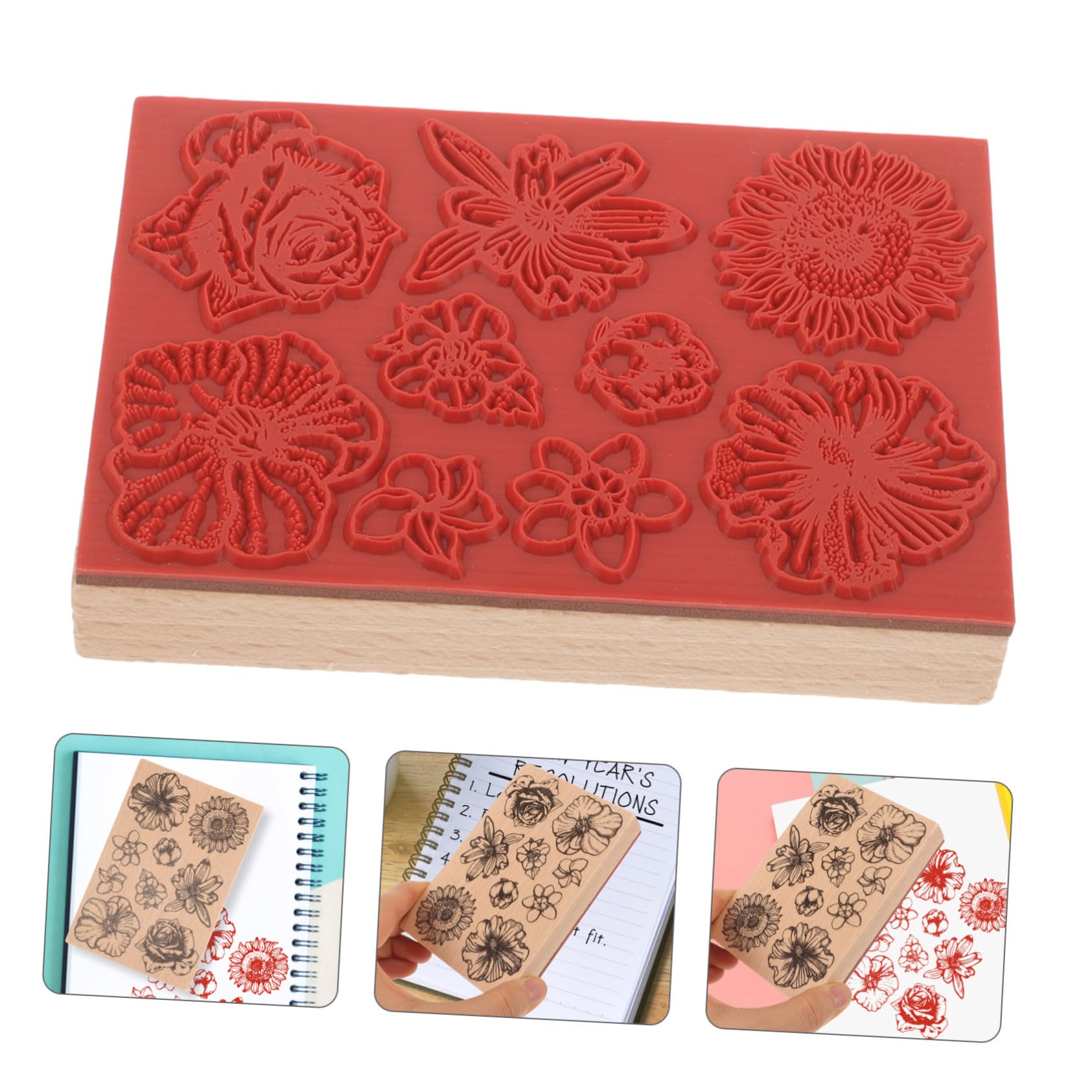 DOITOOL 4 Piezas Sello de Madera Decorativo Scrapbooking y Manualidades Sello Floral Diy Diarios Estampado Proyectos y Decorativos