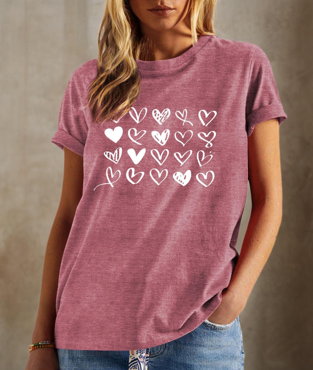 Camicie per San Valentino da donna, maglietta grafica stampata con cuore innamorato di San Valentino carino ragazze casual top