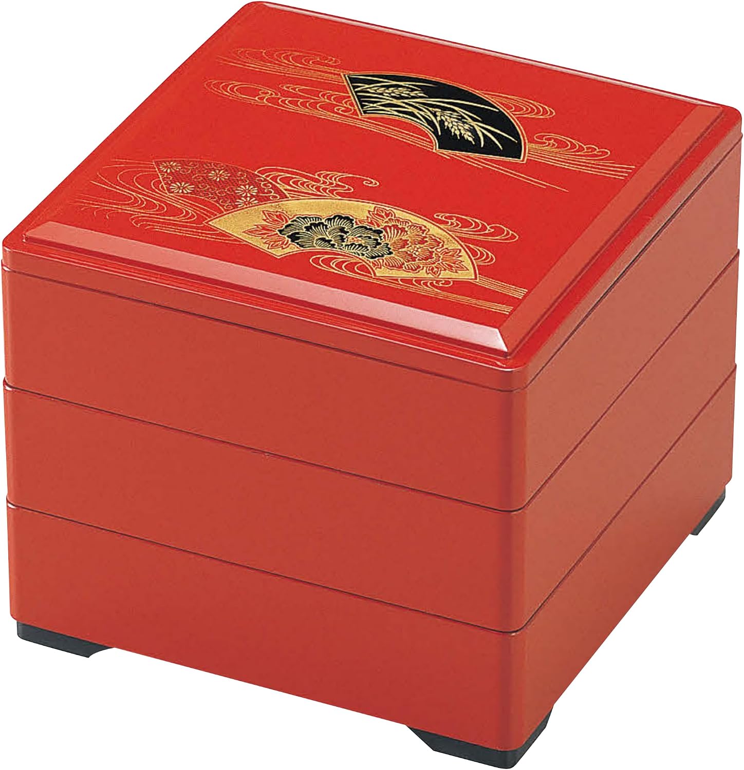 Lacquer Countertop Box 6 Inch Heavy Vermilion Fan Surface (Black Interior) 3 Tiers H-152-2A