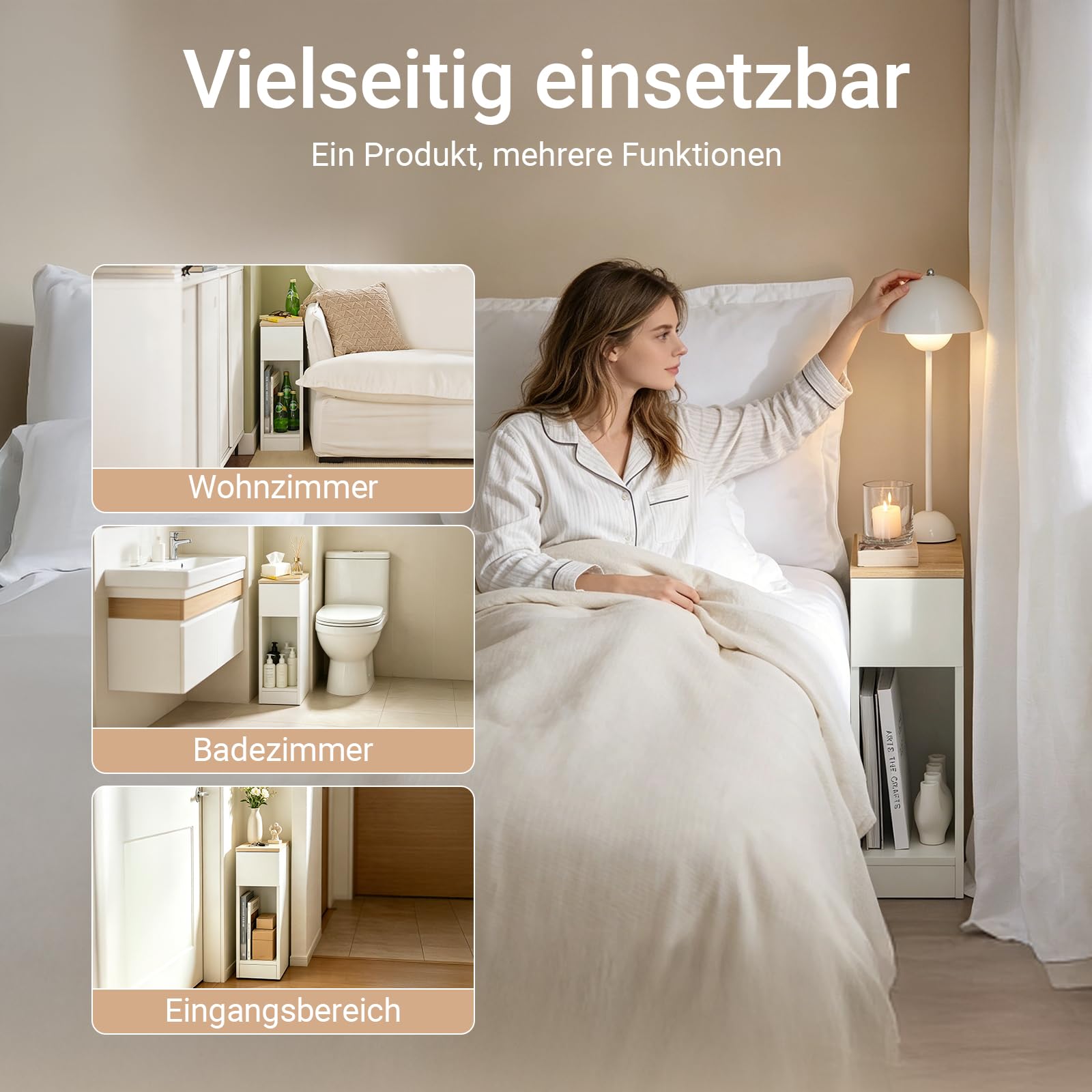 SoBuy Nachttisch schmal 20 cm mit Schublade platzsparender Nachtschrank & Beistelltisch für kleine Räume Schlafzimmer Wohnzimmer Weiß 20x35x60 cm FBT111-WN