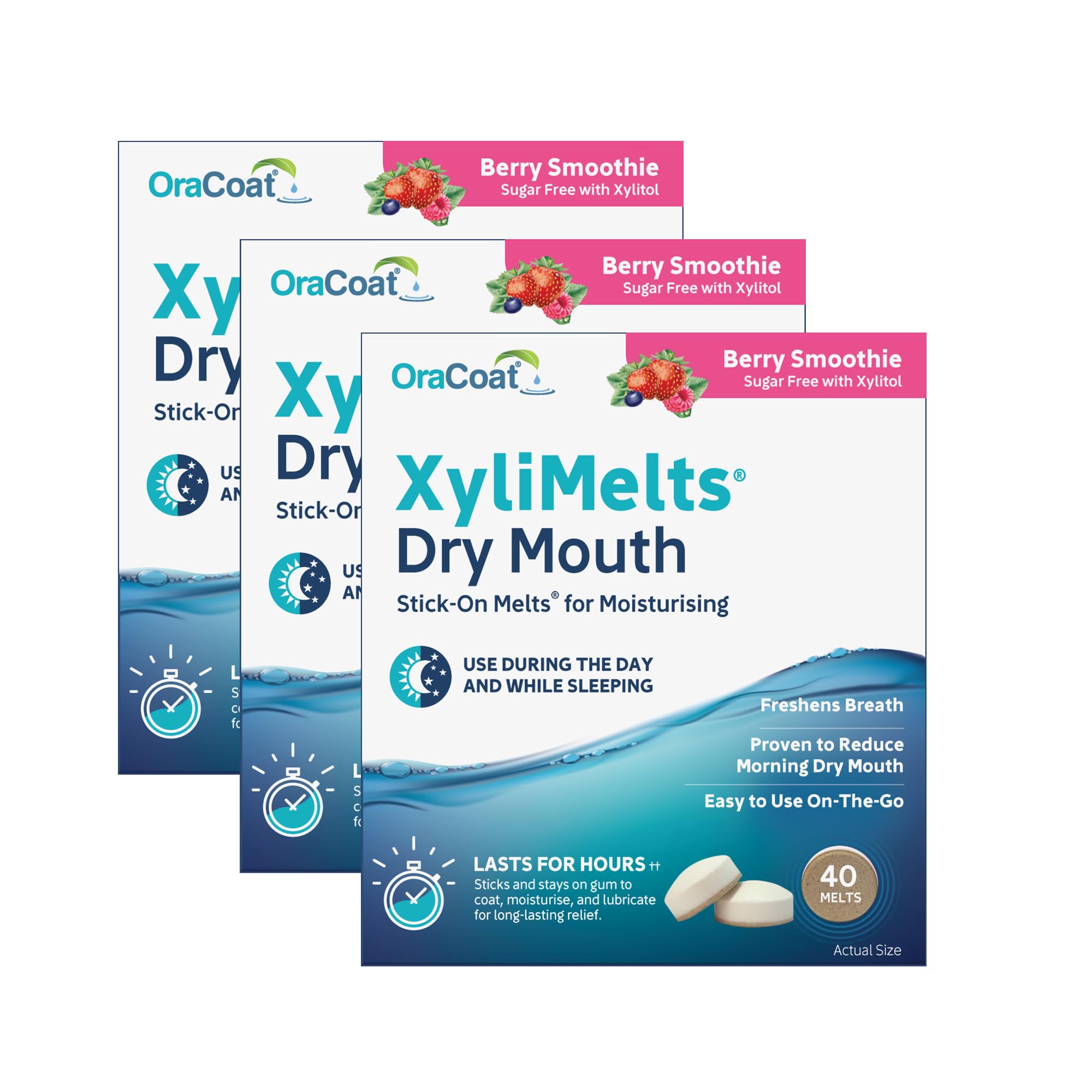 Oracoat XyliMelts Hydrating Smoothies for Dry Mouth with Xylitol, Dry Mouth, Boosts Saliva, Non-Acid, Day & Night Use, Time Release Up to 8 Hours, Pack of 100