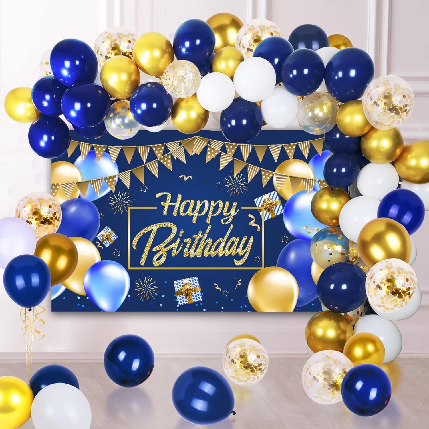 Amazon.com: Navy Blue Birthday Decoration Set Navy Blue and Gold ...
