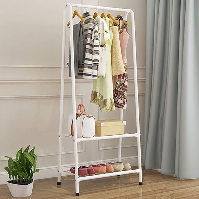 Holdfiturn Small Clothes Rails with Shelves 60x36x151cm Clothing Coat Rack Clothing Rail for Bedroom Hanging Rail for Clothes Childrens Garment Dress Hanging Display Stand with Storage Rack (White)