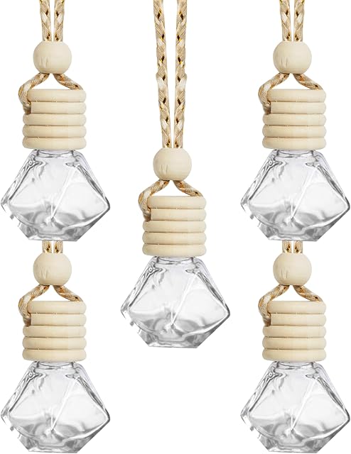 5PCS Car Air Fresheners,Essential Oil Car Air Freshener,8ml Car Hanging Diffuser Bottle,Empty Refillable Clear Glass Essential Diffuser,Auto Decoration,Suitable for Various Car (Diamond)
