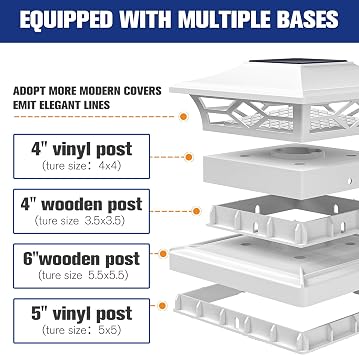 VOLISUN Solar Post Cap Lights: 2 - Pack Outdoor Deck Post Cap Lights White for Dock Fence Waterproof 2 Color Modes,4x4/6x6 Wooden/Vinyl Posts