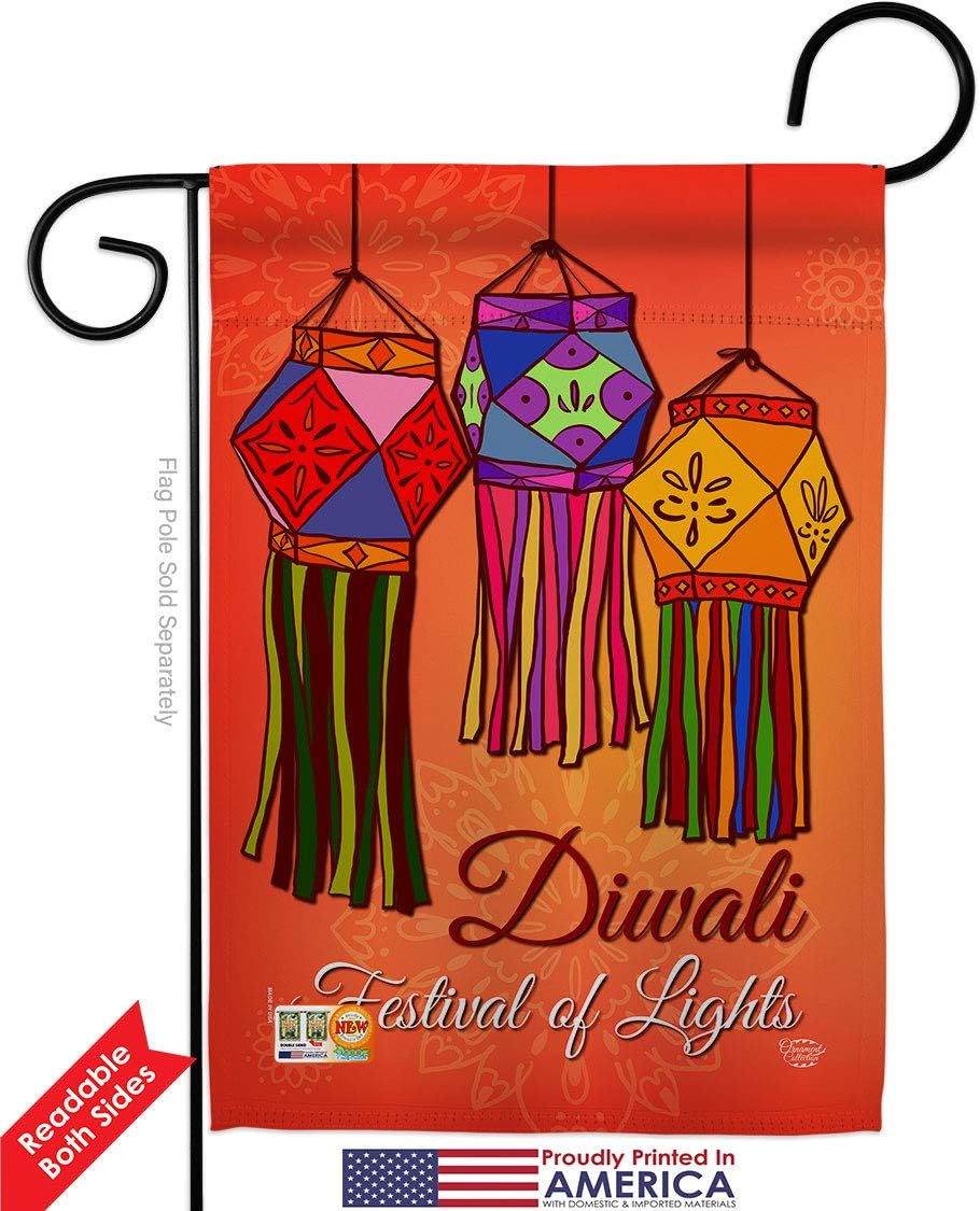 Festival Of Lights Garden Flags Pack Celebration Diwali Deepavali Hindus Religious Support Our Troops Small Decorative Gift Yard House Banner Double-Sided Made In USA 13 X 18.5