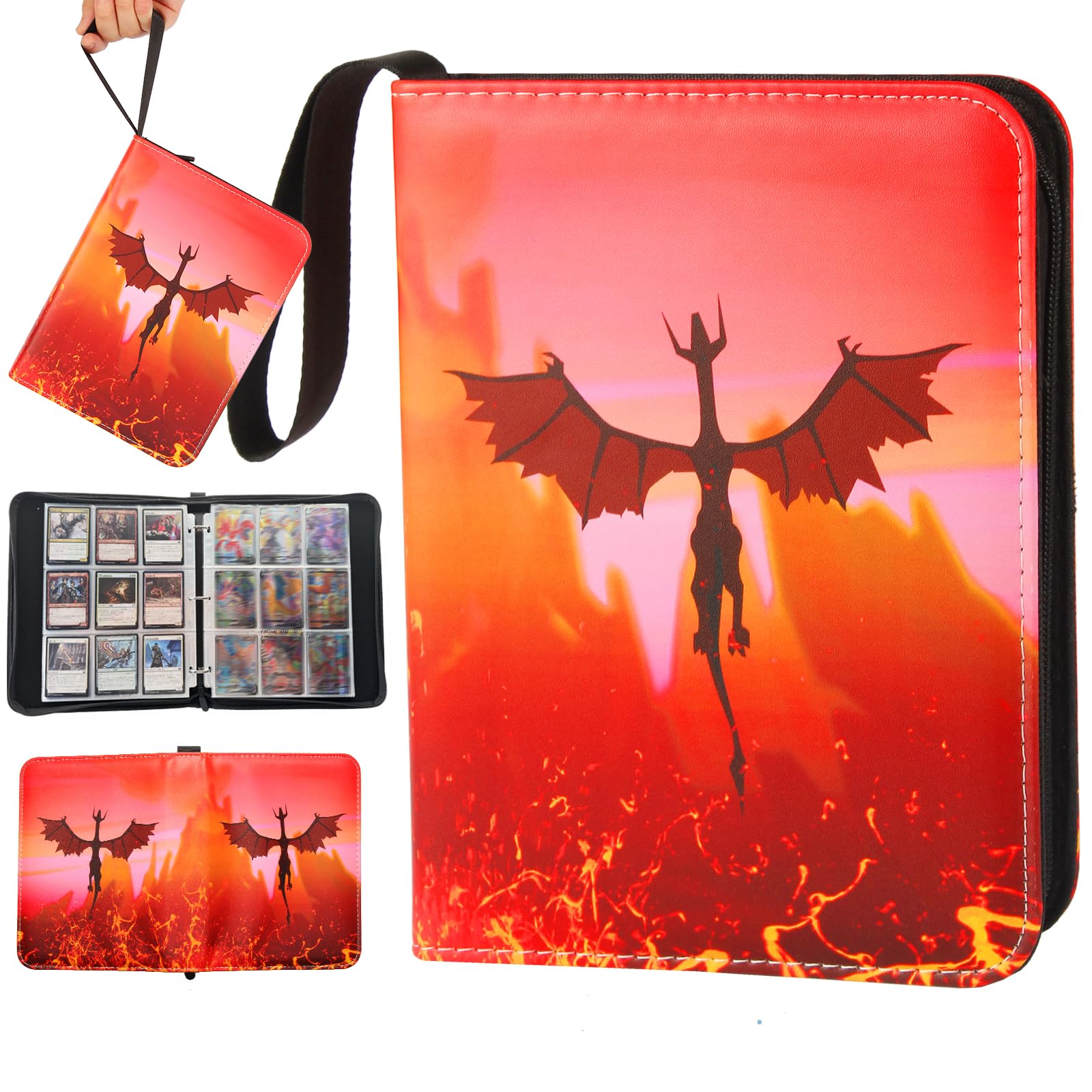 9 Pocket Trading Card Binder with 990 Pockets and Zipper for Card Collection, Waterproof and PU TCG Holder Folder with 55 Removable Sleeves, Album Book Gift for Kids and Card Collectors