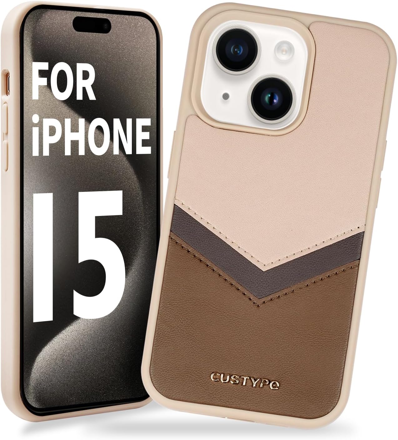 CUSTYPECase for iPhone 15 Women, Slim Fit Leather Shockproof Protective Case for Apple iPhone 15 6.1 Inch, Brown