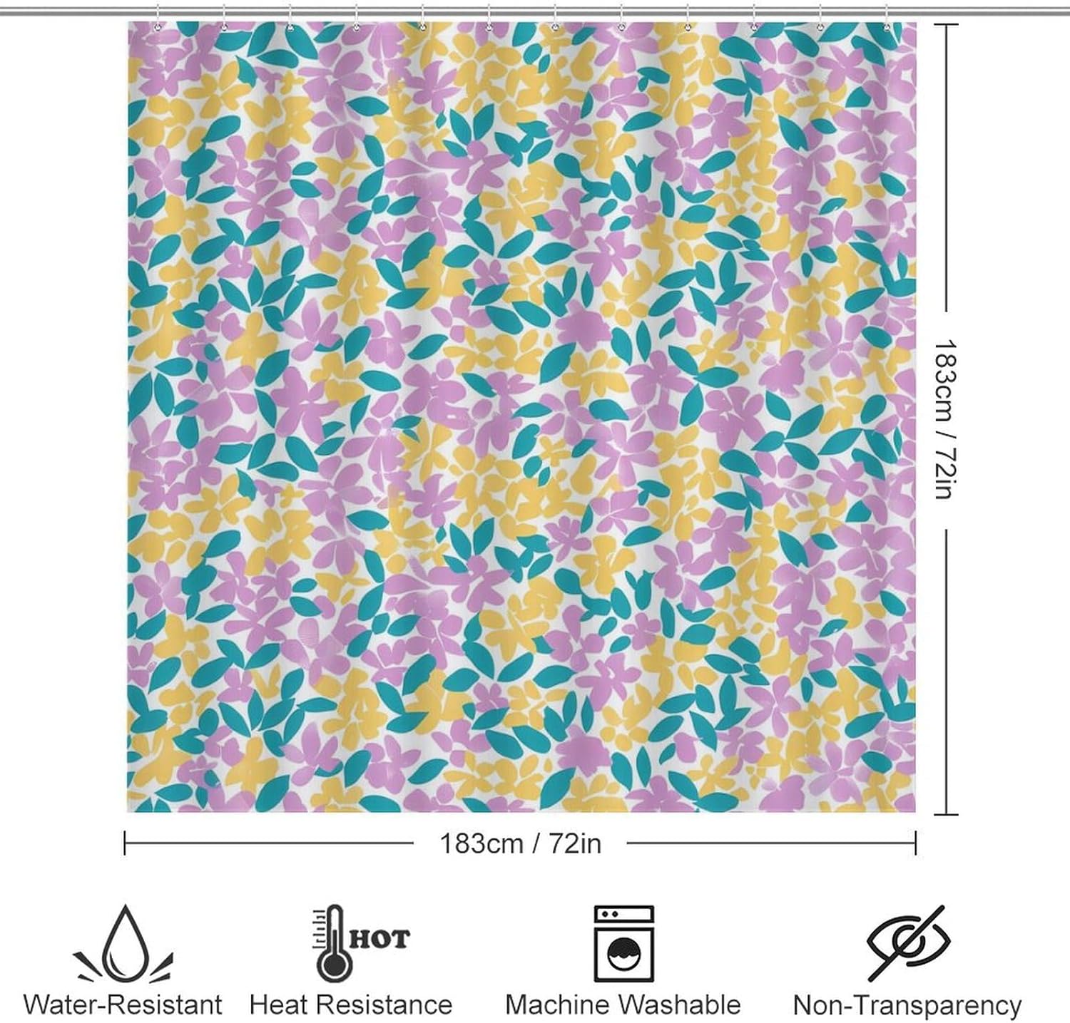 Vintage Cute Pastel Floral Modern Bathroom Sets with Shower Curtain and Rugs Decor 4 Pcs with 12 Hooks