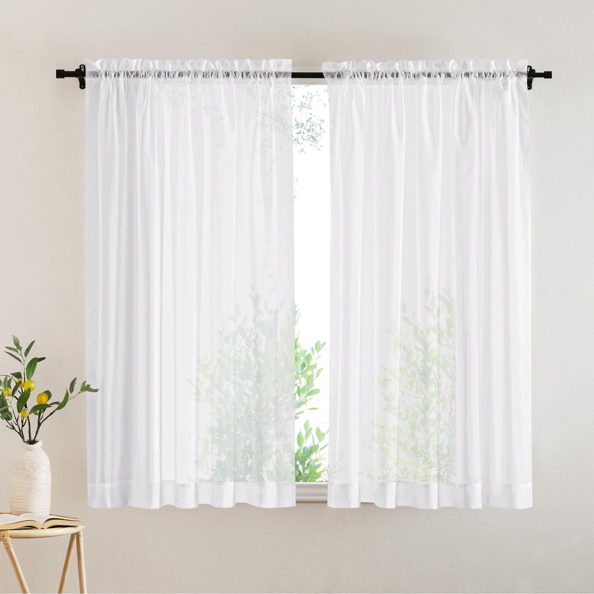 PONY DANCE White Net Curtains for Windows 54 Drop, Slot Top Voile Curtains