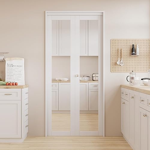 Miniatura 2 de Puertas plegables, puerta de espejo de 36 x 80 pulgadas con perilla y kit de herramientas, puerta interior plegable para despensaarmario, paneles de