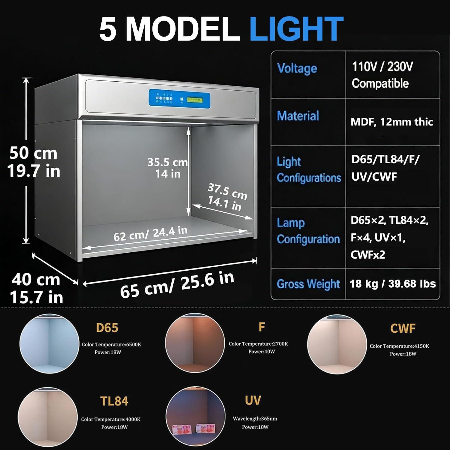 Armoire d'évaluation des couleurs, boîte à lumière LED pour peinture