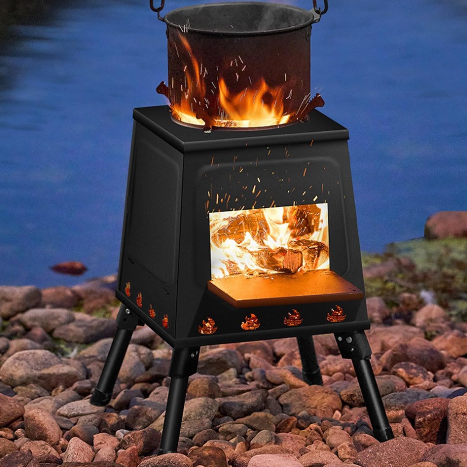 Stufa a legna portatile, pieghevole, da campeggio, per cucinare all'aperto, escursioni, picnic, calore efficiente per cucinare in campeggio
