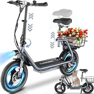 Caroma Peak 1200W/800W/500W Electric Scooter with Seat, 14" Tire, Up to 30Miles & 20MPH, Max Load 300LBS, Foldable Electric Scooter Adults, Commuter Ebike for Adults&Teens, Dual Braking System