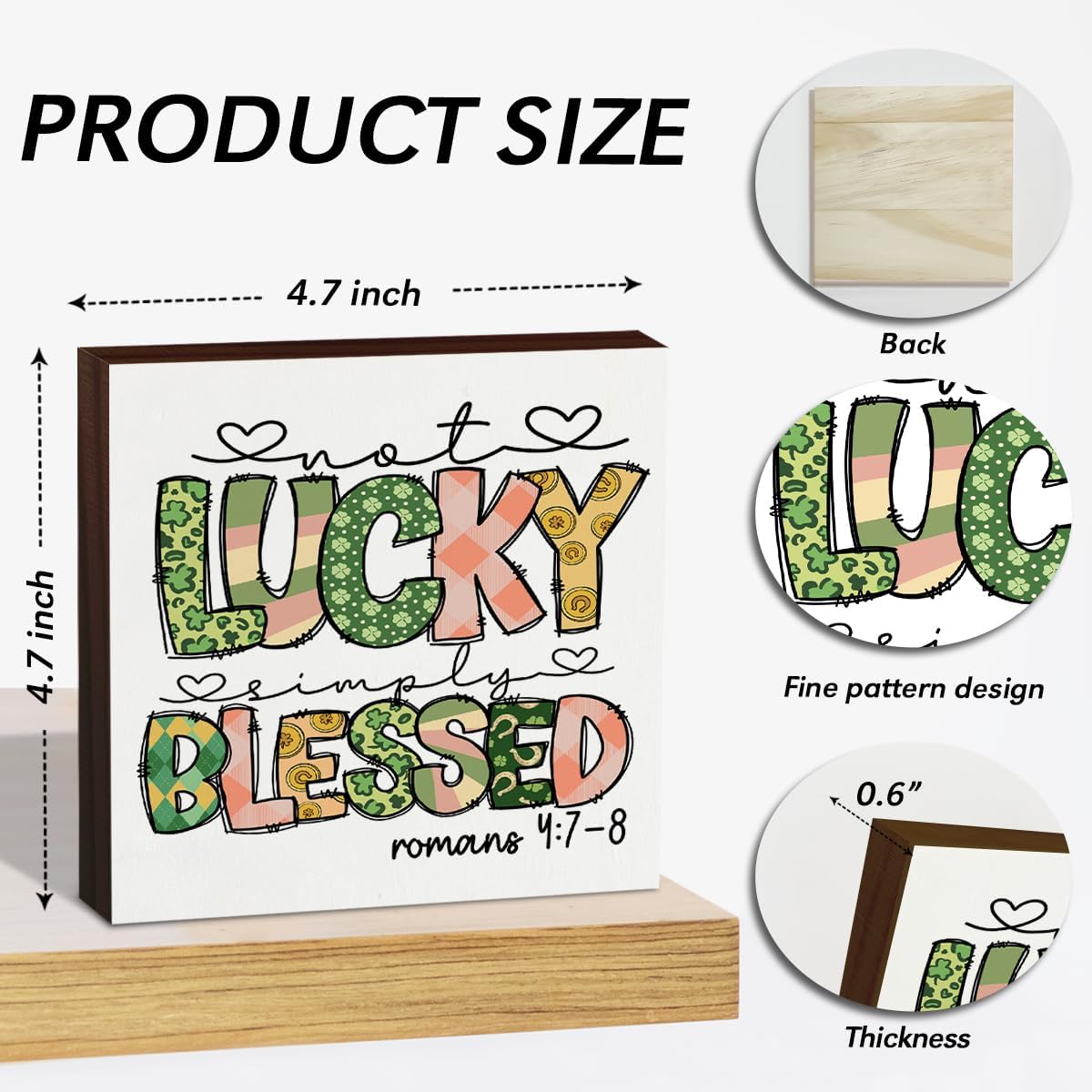 St. Patricks Day Farmhouse Decorative Signs Plaques Lucky Irish Wooden Box Sign Desk Decor Wood Block Plaque Green Box Sign Home Office Decor for Living Room Bedroom Kitchen Shelf Table - JK0447 image 2