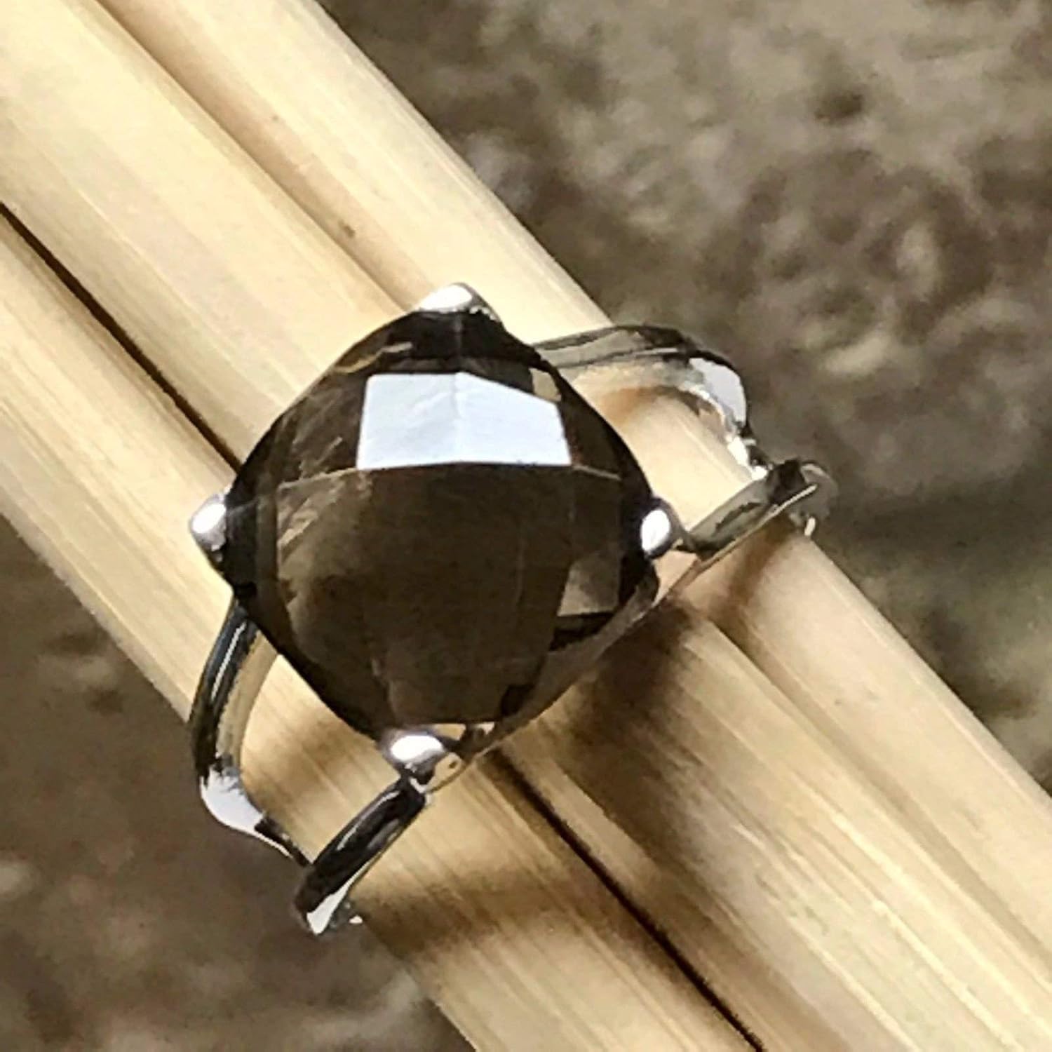 Natural 5ct Smoky Topaz 925 Solid Sterling Silver Ring Size 6, 7, 8, 9