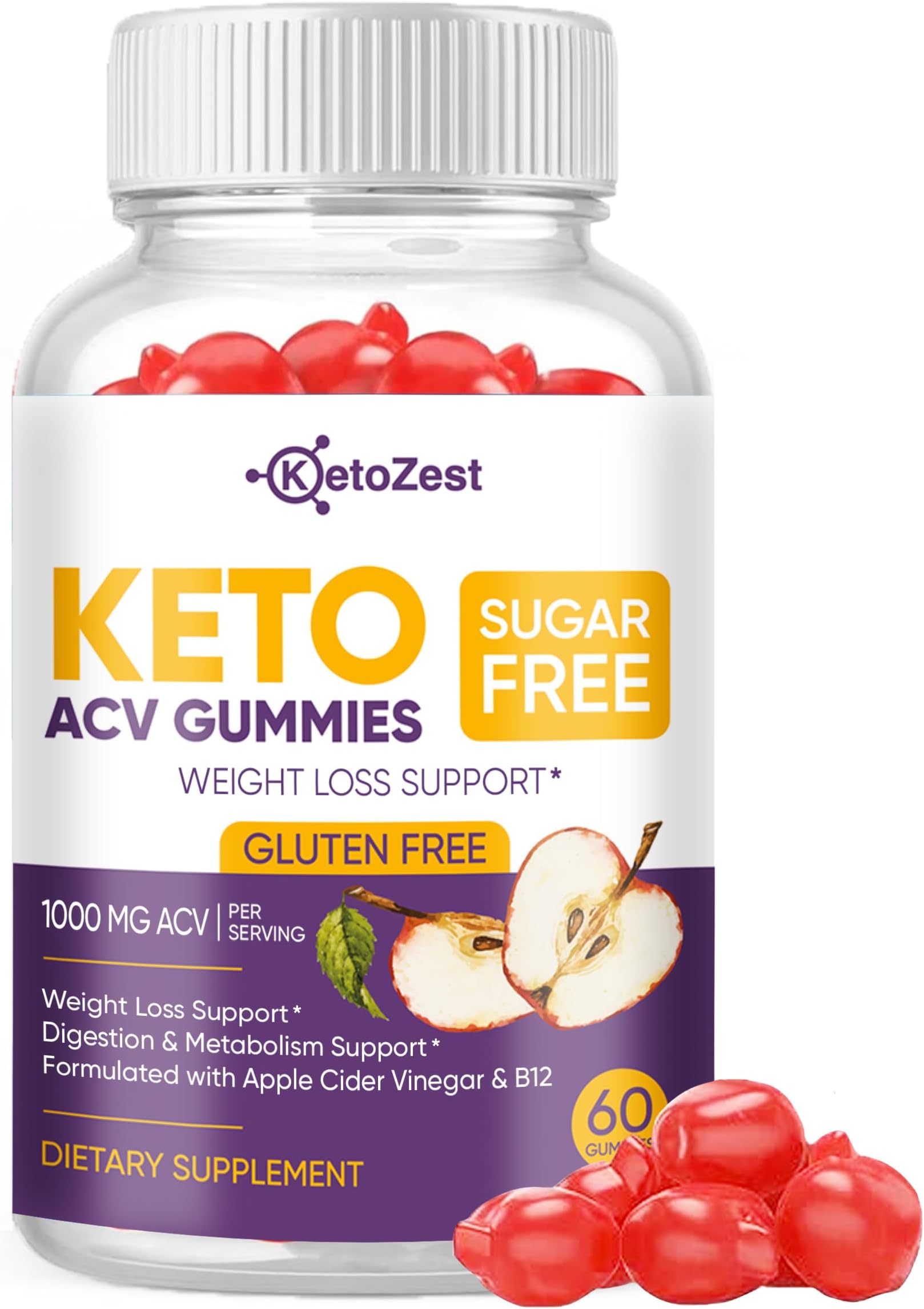Keto Acv Gummies for Weight Loss Support & Belly Fat Burn - Pro Active Super Apple Cider Vinegar Gummies - Rapid Fat Burner Diet Supplement for Women Men - Sugar Free & Gluten Free (1000MG)