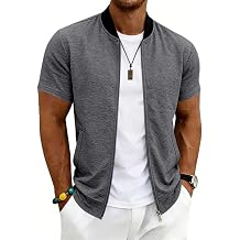 Mens Jackets Short Sleeve Zip up Stand Collar Baseball Varsity Bomber Coat Lightweight Athletic Sporty Outerwear Top