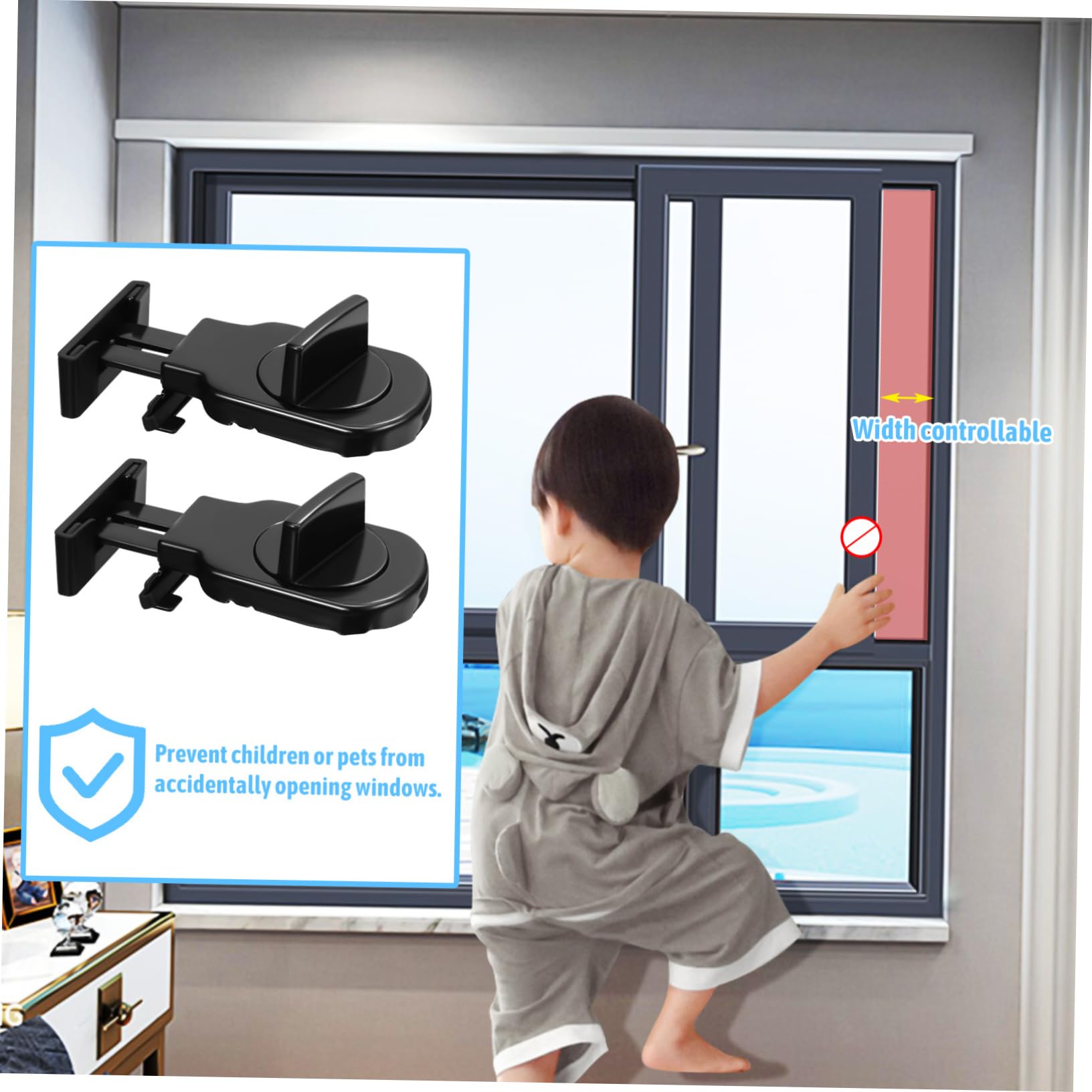 SHINEOFI 4 Ensembles Verrou Pour Fenêtres Coulissantes Lot Protection Construction Réglable Pour Fenêtres 2 Pièces * 4