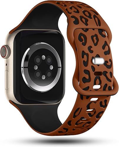 Miniatura 3 de CreateGreat Correas de dos tonos grabadas de leopardo compatibles con Apple Watch Band de 1.61, 1.57, 1.49, 1.77, 1.73 y 1.65 pulgadas para mujer,