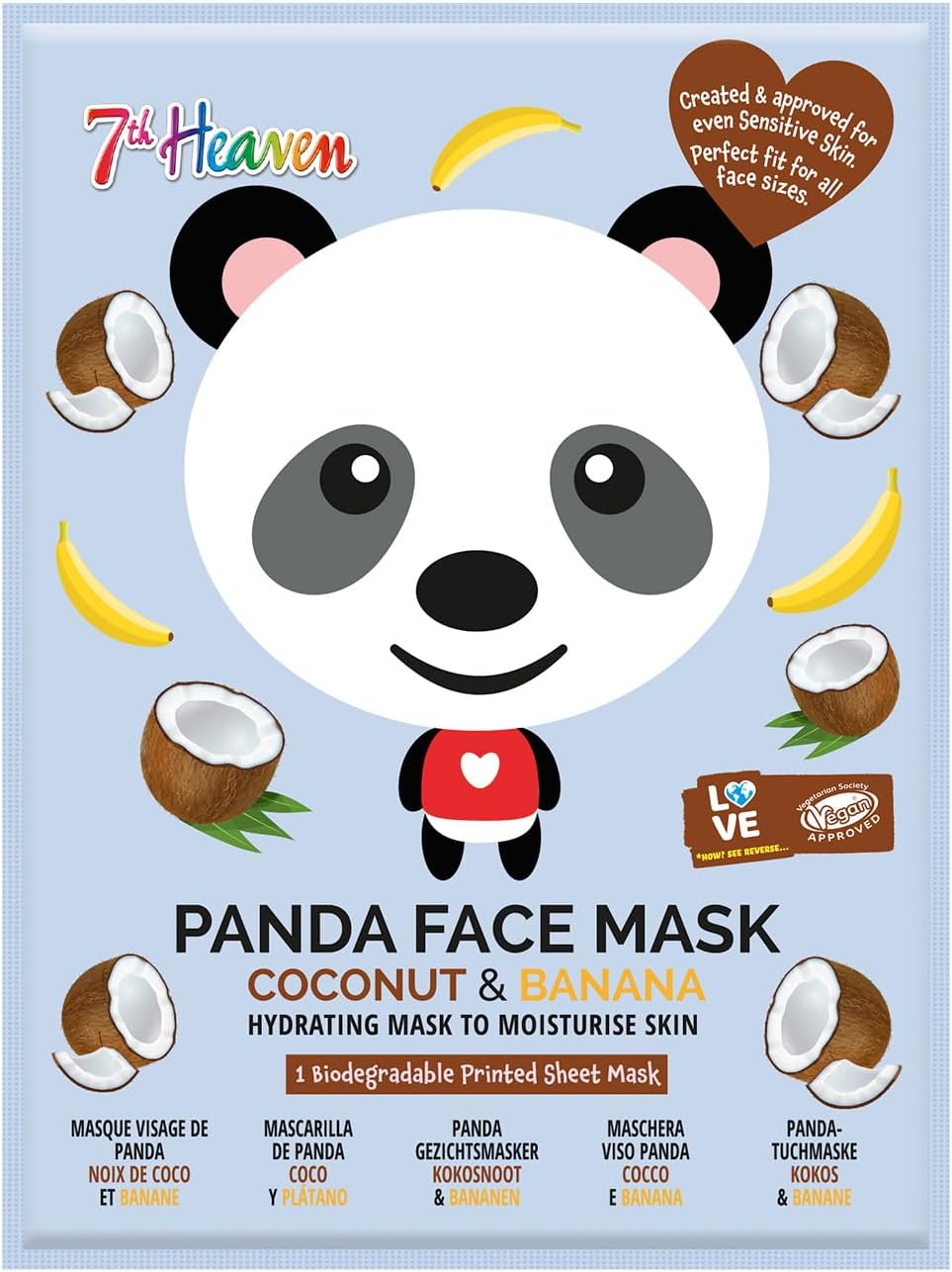7th Heaven Panda Face Sheet Mask Infused With Coconut And Banana To Hydrate And Moisturise Skin - Ideal For All Skin Types, Fun For Parties And Selfies