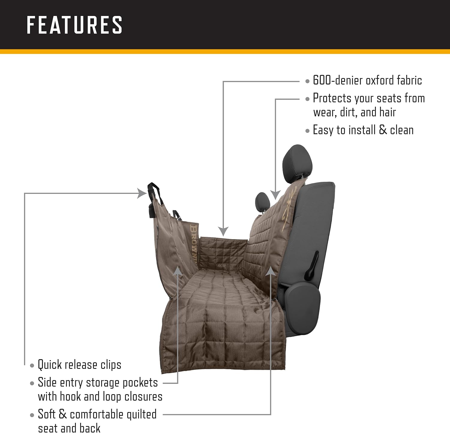 Browning Pet Hammock Backseat Cover, Durable Backseat Protection, Elk/Field Khaki