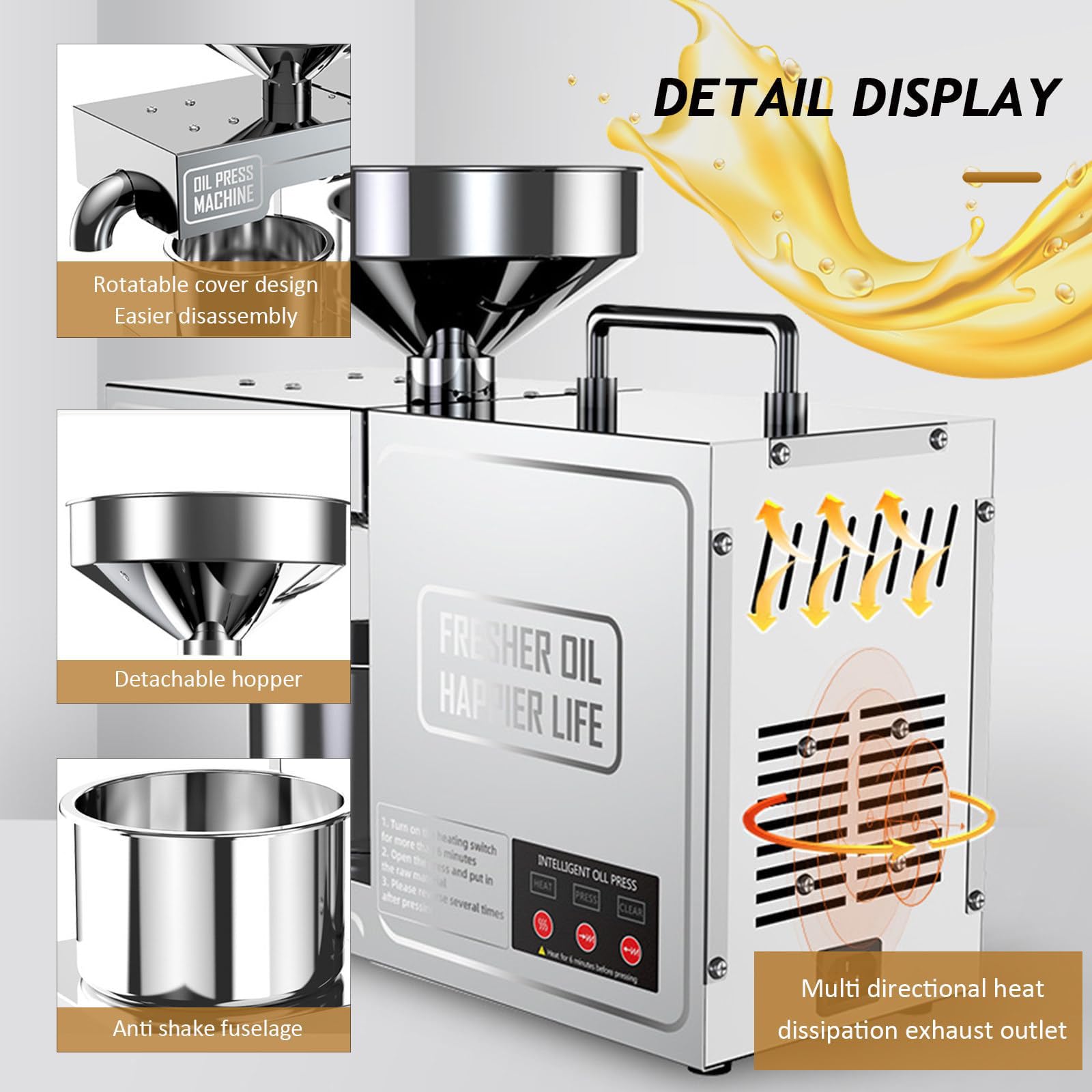 Máquina extractora de aceite, prensa automática en frío y caliente, acero inoxidable, 820 W para extraer maní, sésamo, coco, soja y nueces, fabricante de aceite versátil