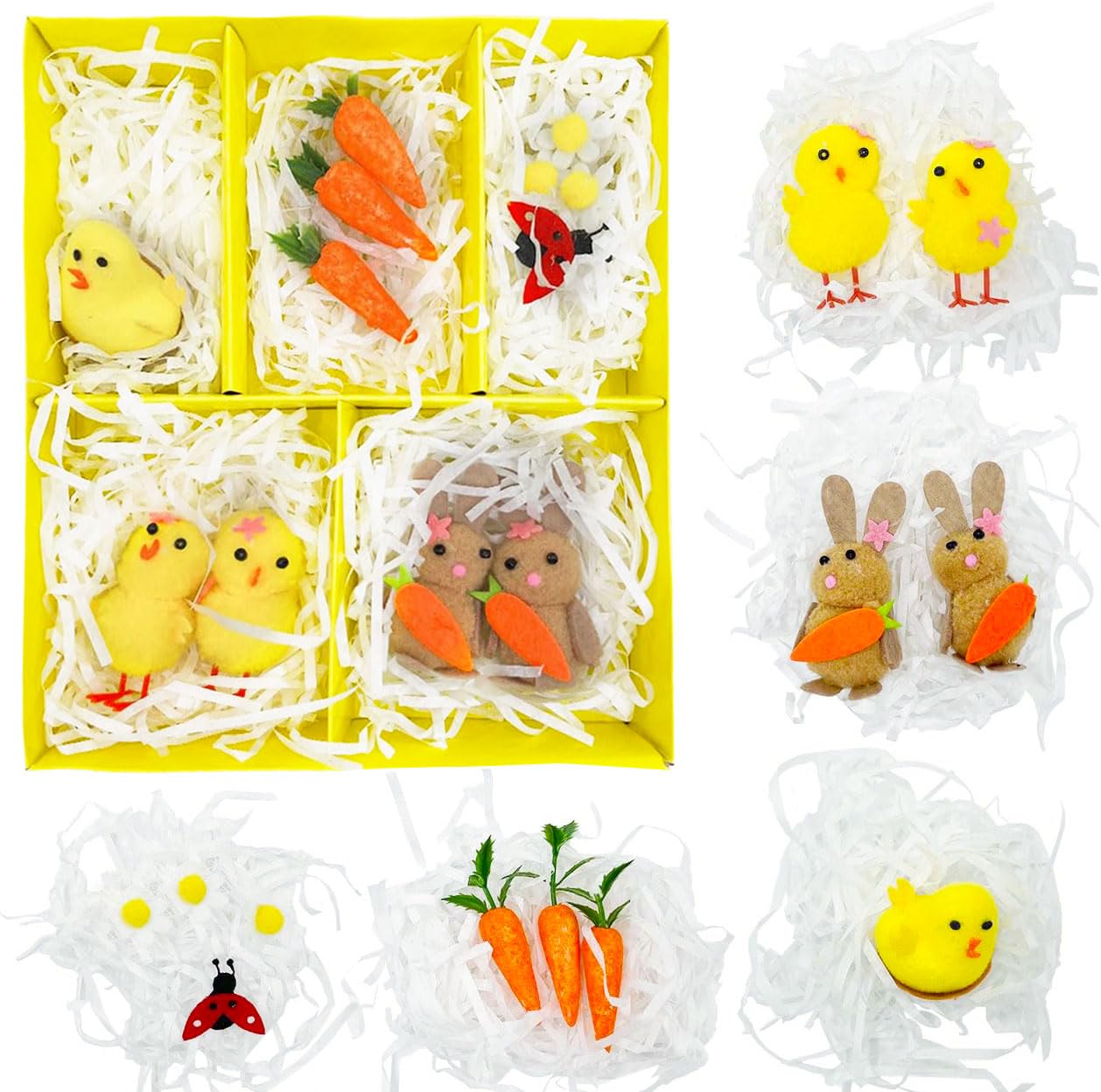 Jc.upin 16 Pcs Easter Crafts for Kids-Egg Decorating Kit,Easter Bonnet for Boys Kids Girls, Easter Hat Bonnet Accesories Includes Chicks, Rabbit, Eggs, Lady Bug, Daisies