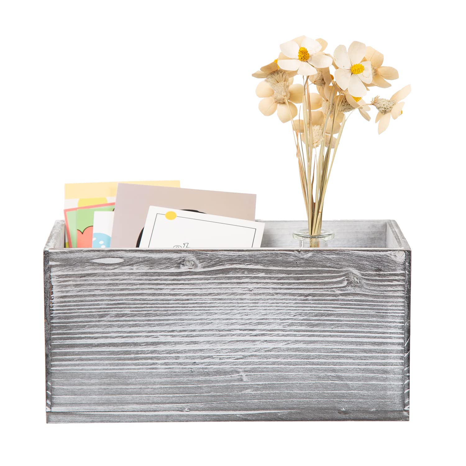 Organizador de archivos ExoLiry de madera gris rústico con diseño de guión