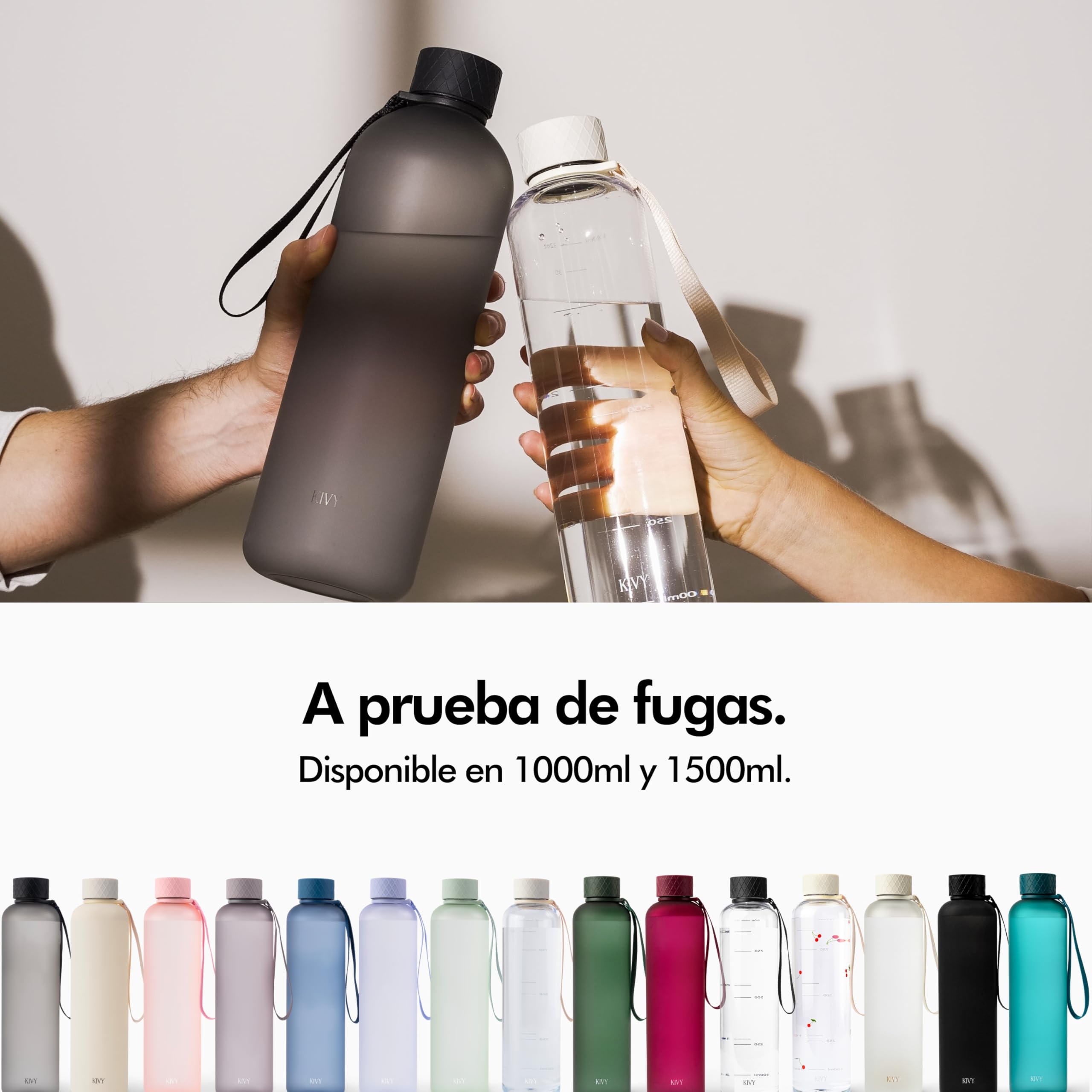 KIVY Botella de Agua Tritan 1,5 L - Estanca & Apto para Lavavajillas - Para Deporte, Gimnasio, Escuela y Oficina - Botella Deporte - Garrafa de Agua para Gym - Botellas Agua 1,5 L -Sin BPA