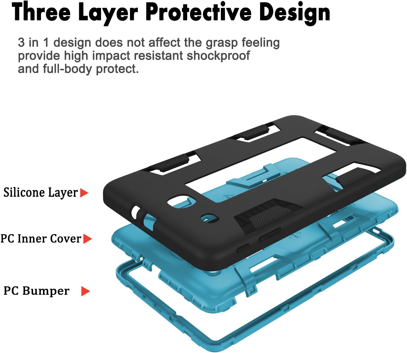 Samsung Galaxy Tab E 9.6 Case,XIQI Three Layer Hybrid Rugged Heavy Duty Shockproof Anti-Slip Case Full Body Protection Cover for Tab E Nook 9.6 inch(SM-T560),Black/Bule