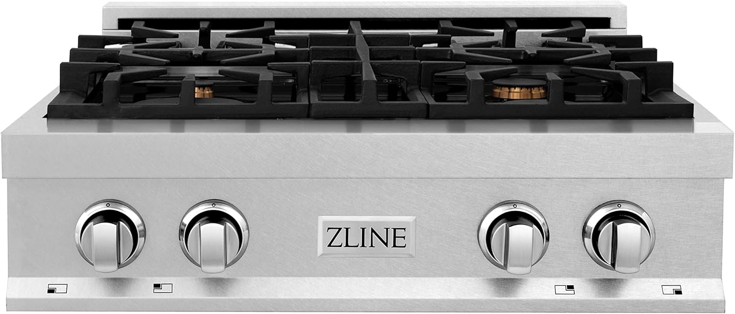 ZLINE 30 in. Legacy Gas Rangetop with 4 Brass Burners and Porcelain Cooktop in Satin Stainless Steel (RTS-BR-30)