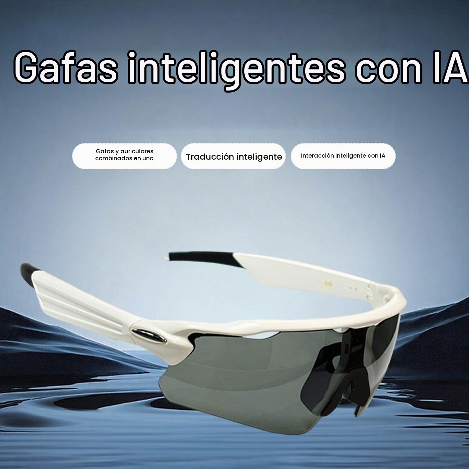 Elprico Gafas Deportivas Inteligentes, Gafas Bluetooth para Ciclismo para Hombres y Mujeres, Micrófono Incorporado y Parlantes de Música de Oído Abierto, para Deportes, Correr, Andar en (White)