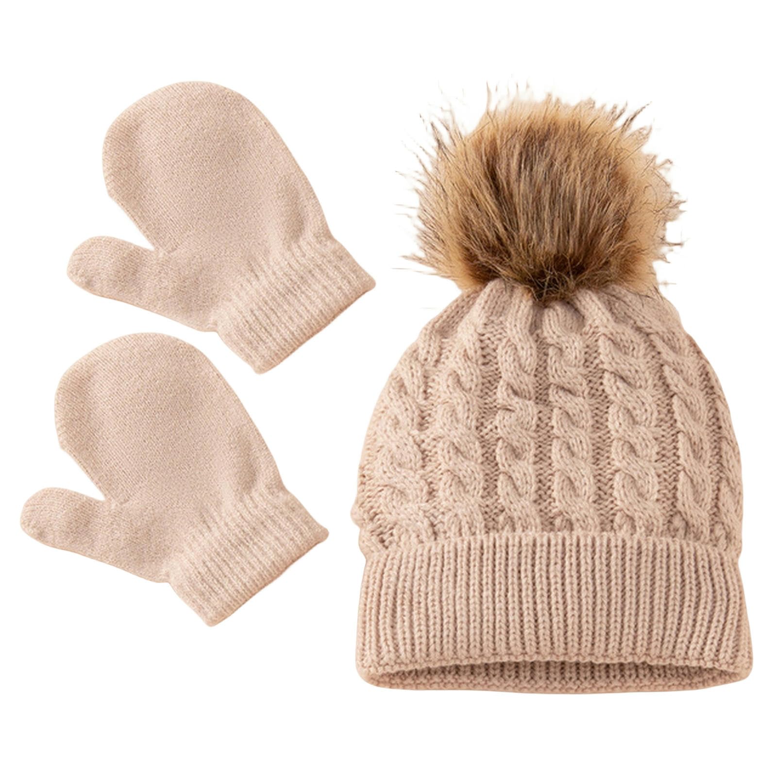 Baby Mütze Schal Handschuh Set für Baby Wintermütze, Schal Mütze für Neugeborene (Mütze Handschuh Beige 0A3 Jahre)